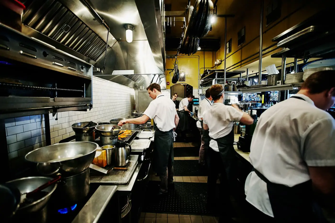 Staff cooking in restaurant commercial kitchen