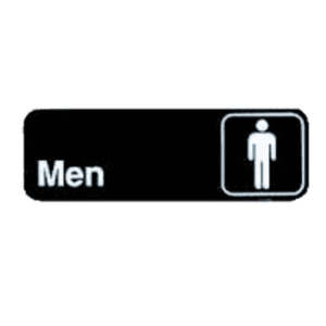 Black polystyrene Men's Restroom Sign icon of man says men