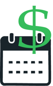Calendar icon with dollar signs, symbolizing employee payroll expense.