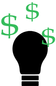 Light bulb icon with dollar signs, representing utility costs.