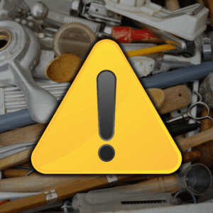 Hazard Symbol overlaid a junk drawer